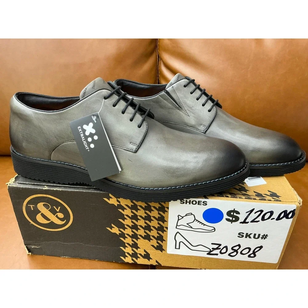 Thomas & Vine Latimer Derby Shoes Mens 10.5 Charcoal Leather Extralight Outsole